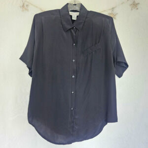 Alyssa Carr Women Size 10 Black Collared Button-Up Short Sleeve Lightweight Top